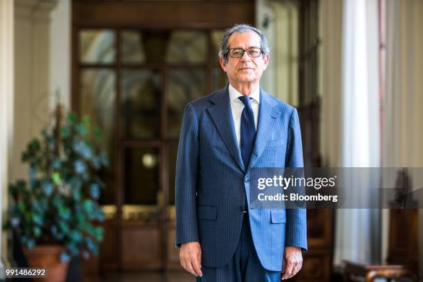 Giovanni Tria, Italy's finance minister, poses for a photograph following an interview at the finance ministry in Rome, Italy, on Wednesday, July 4,...