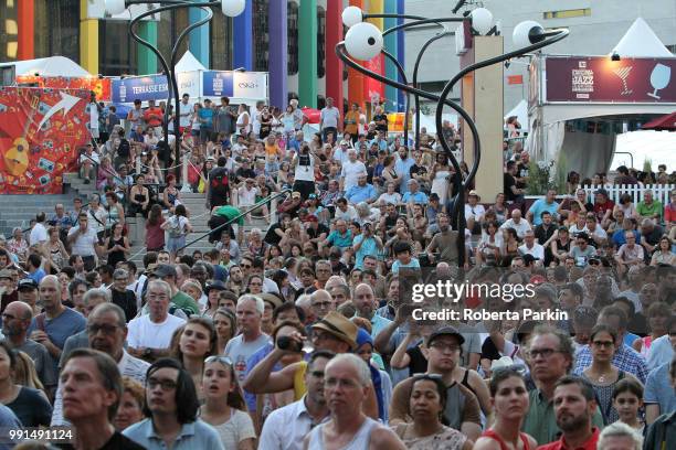 Crowds during the 2018 Festival International de Jazz de Montreal at Quartier des spectacles on July 3rd, 2018 in Montreal, Canada.