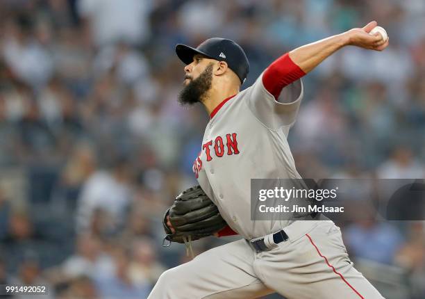 David Price of the Boston Red Sox in action against the New York Yankees at Yankee Stadium on July 1, 2018 in the Bronx borough of New York City. The...