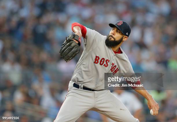 David Price of the Boston Red Sox in action against the New York Yankees at Yankee Stadium on July 1, 2018 in the Bronx borough of New York City. The...