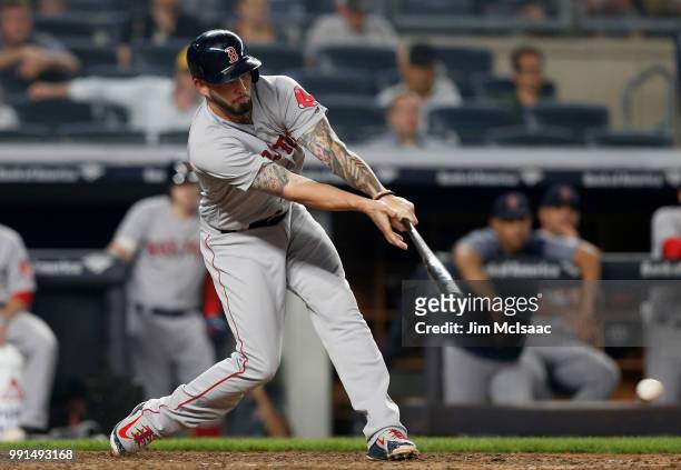 Blake Swihart of the Boston Red Sox in action against the New York Yankees at Yankee Stadium on July 1, 2018 in the Bronx borough of New York City....
