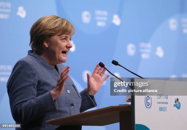 The German Chancellor Angela Merkel speaks during the World Climate Conference in Bonn, Germany, 15 November 2017. The COP23 World Climate Conference...