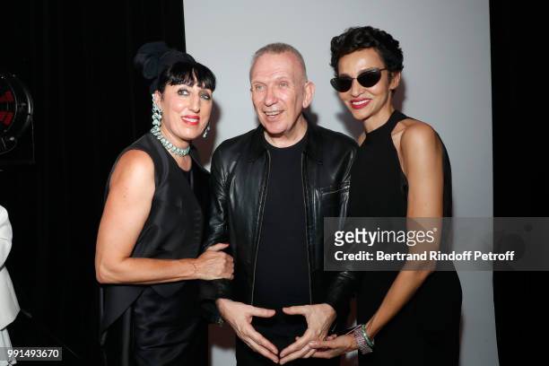 Rossy de Palma, Stylist Jean-Paul Gaultier and Farida Khelfa pose after the Jean-Paul Gaultier Haute Couture Fall Winter 2018/2019 show as part of...