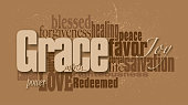 Christian Grace word montage with beige background
