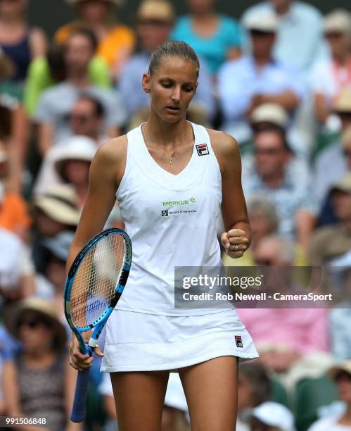 Karolina Pliskova during her match against Victoria Azarenka at All England Lawn Tennis and Croquet Club on July 4, 2018 in London, England.