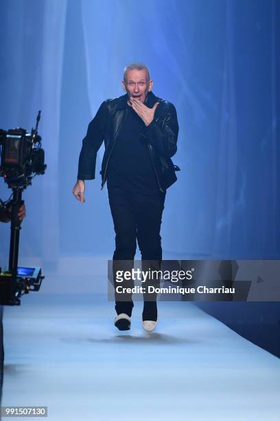 Jean-Paul Gaultier walks the runway during the Jean-Paul Gaultier Haute Couture Fall/Winter 2018-2019 show as part of Haute Couture Paris Fashion...