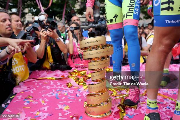 98Th Tour Of Italy 2015, Stage 21 Podium, Illustration Illustratie, Trophee Coupe Beker, Contador Alberto Pink Leader Jersey, Celebration Joie...