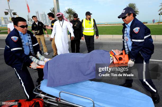 2Nd Tour Of Qatar, Women Chloe Hosking Crash Chute Val, Injury Blessure Gewond, Stage 3: Sealine Beach - Doha Corniche /Femmes Vrouwen Ladies, Ronde,...