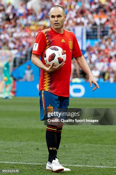Andres Iniesta of Spain looks on during the 2018 FIFA World Cup Russia Round of 16 match between Spain and Russia at Luzhniki Stadium on July 1, 2018...