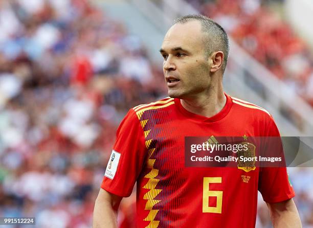 Andres Iniesta of Spain looks on during the 2018 FIFA World Cup Russia Round of 16 match between Spain and Russia at Luzhniki Stadium on July 1, 2018...