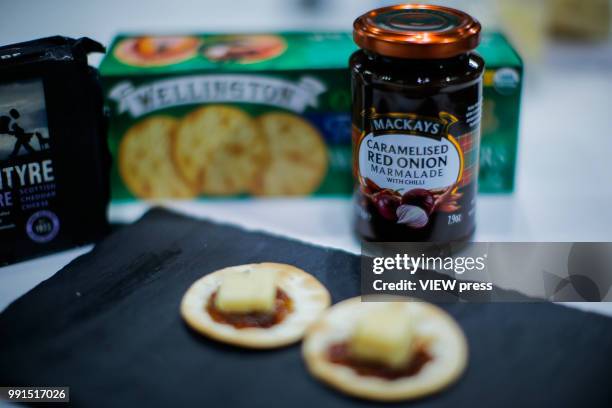 Food is displayed during The Summer Fancy Food Show at the Javits Center in the borough of Manhattan on July 02, 2018 in New York, The Summer Fancy...