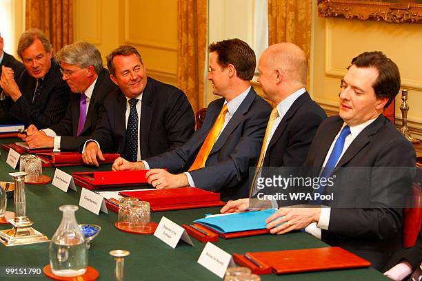 Prime Minister David Cameron chairs the first meeting of the National Security Council in the Cabinet Room at 10 Downing Street on May 12, 2010 in...