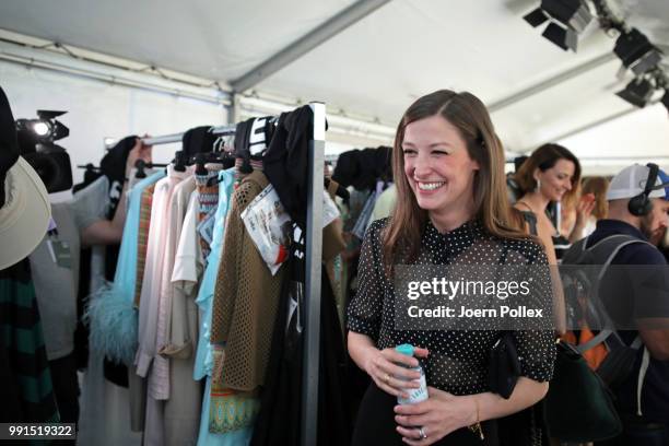 Anna Maria Muehe is seen backstage ahead of the Riani show during the Berlin Fashion Week Spring/Summer 2019 at ewerk on July 4, 2018 in Berlin,...