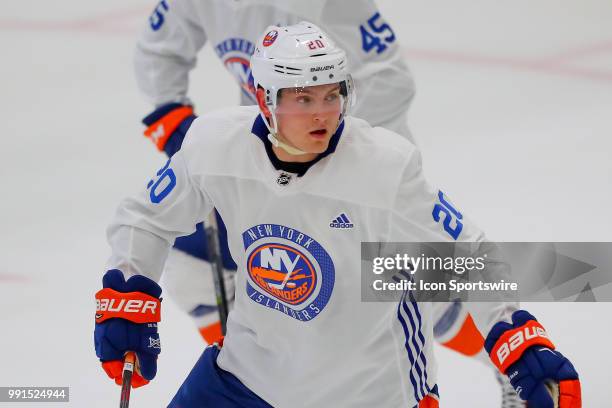 New York Islanders Defenseman Kieffer Bellows skates during New York Islanders Mini Camp and the Blue and White Scrimmage on June 28 at Northwell...