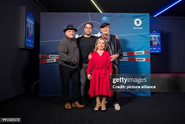 The actors Axel Prahl , Jan Josef Liefers, Christine Urspruch and Claus D. Clausnitzer can be seen at the cinematic premiere of the "Tatort Muenster"...