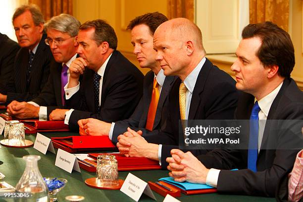 Prime Minister David Cameron, chairs the first meeting of the National Security Council in the Cabinet Room at 10 Downing Street on May 12, 2010 in...