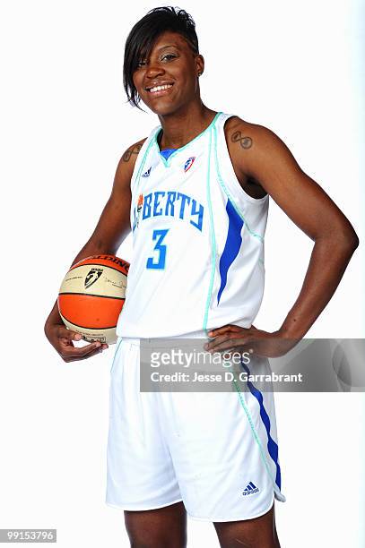 Tiffany Jackson of the New York Liberty poses for a photo during WNBA Media Day on May 12, 2010 at the MSG Training Facility in Tarrytown, New York....
