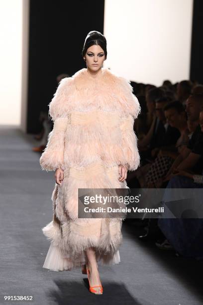Vittoria Ceretti walks the runway during the Fendi Haute Couture Fall Winter 2018/2019 show as part of Paris Fashion Week - on July 4, 2018 in Paris,...