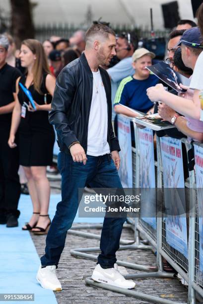 Tom Hardy attends the 'Swimming With Men' UK Premiere at The Curzon Mayfair on July 4, 2018 in London, England.