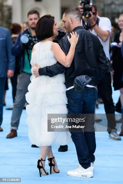 Charlotte Riley and Tom Hardy attend the 'Swimming With Men' UK Premiere at The Curzon Mayfair on July 4, 2018 in London, England.