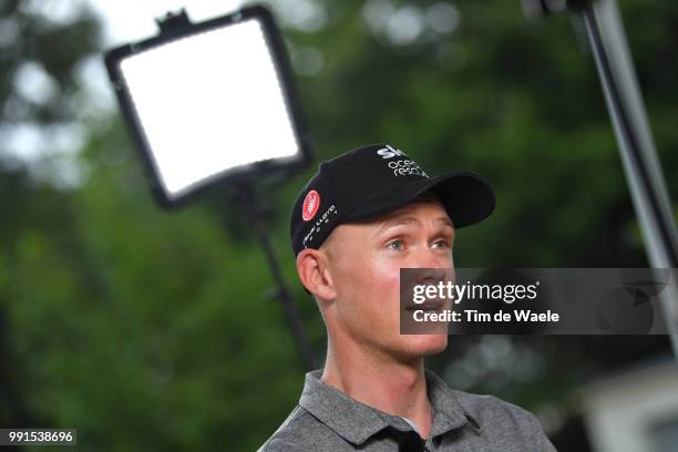 Christopher Froome of Great Britain and Team Sky / Interview / during the 105th Tour de France 2018, Team SKY press conference / TDF / on July 4,...