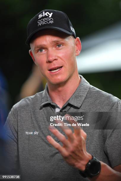 Christopher Froome of Great Britain and Team Sky / Interview / during the 105th Tour de France 2018, Team SKY press conference / TDF / on July 4,...