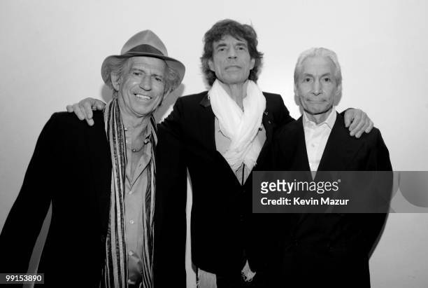 Exclusive* Keith Richards, Mick Jagger and Charlie Watts of the Rolling Stones attend the screening of "Stones in Exile" at The Museum of Modern Art...