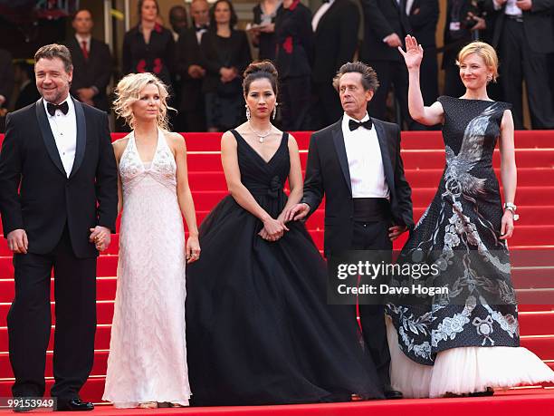 Russell Crowe, Brian Grazer and Cate Blachett attend the Robin Hood Premiere at the Palais des Festivals during the 63rd Annual Cannes International...