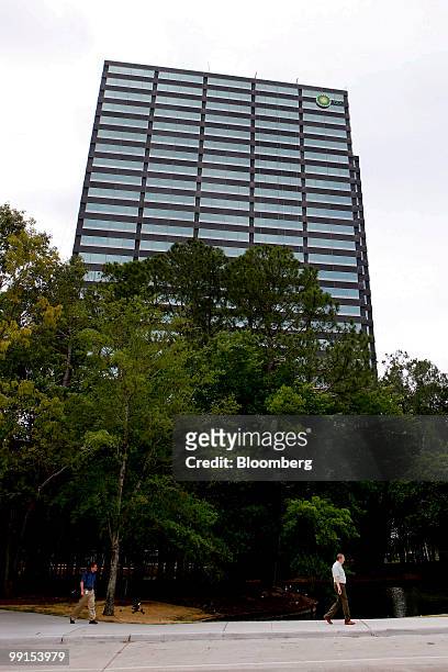 Plc office building stands in Houston, Texas, U.S., on Wednesday, May 12, 2010. BP Plc lowered its smaller "top hat" oil-containment dome to the...