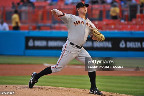 Pitcher Matt Cain of the San Francisco Giants pitches during a MLB game against the Florida Marlins in Sun Life Stadium on May 6, 2010 in Miami,...