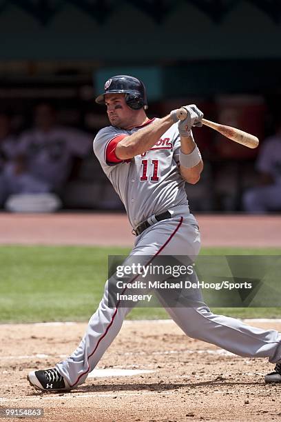 Ryan Zimmerman of the Washington Nationals bats during a MLB game against the Florida Marlins in Sun Life Stadium on May 2, 2010 in Miami, Florida.