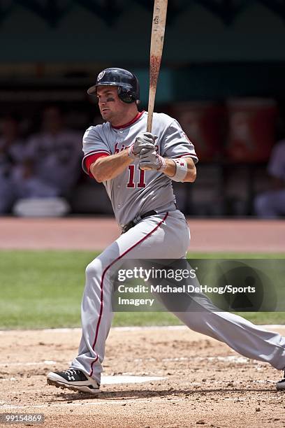 Ryan Zimmerman of the Washington Nationals bats during a MLB game against the Florida Marlins in Sun Life Stadium on May 2, 2010 in Miami, Florida.