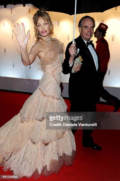 French Culture Minister Frederic Mitterrand and actress Arielle Dombasle attend the Opening Night Dinner at the Hotel Majestic during the 63rd Annual...