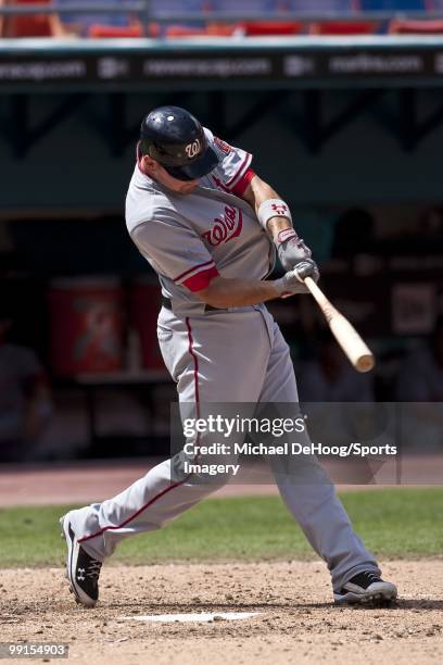 Ryan Zimmerman of the Washington Nationals bats during a MLB game against the Florida Marlins in Sun Life Stadium on May 2, 2010 in Miami, Florida.