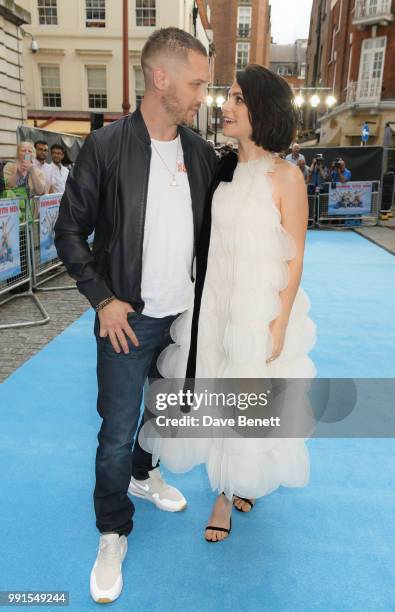 Tom Hardy and Charlotte Riley attend the UK Premiere of "Swimming With Men' at The Curzon Mayfair on July 4, 2018 in London, England.