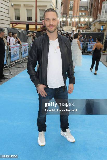 Tom Hardy attends the UK Premiere of "Swimming With Men' at The Curzon Mayfair on July 4, 2018 in London, England.