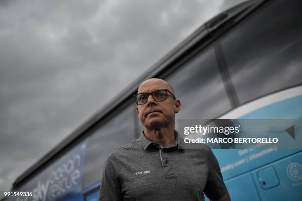 Great Britain Team Sky team principal, Sir Dave Brailsford is pictured within a press conference of Team Sky, on July 4, 2018 in...