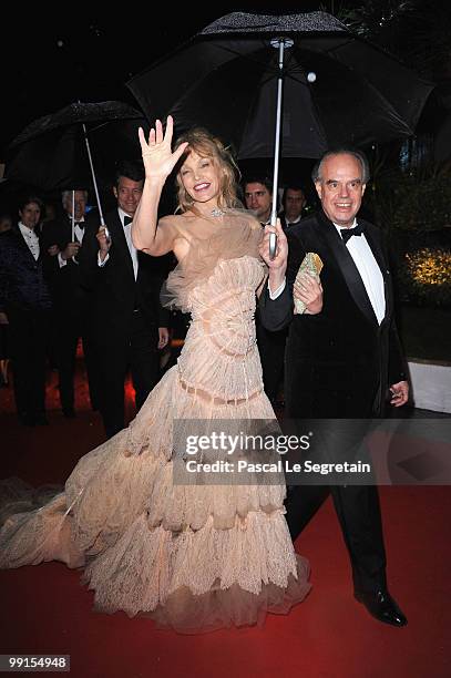 Arielle Dombasle and Frederic Mitterrand attend the Opening Ceremony Dinner at the Majestic Hotel during the 63rd International Cannes Film Festival...