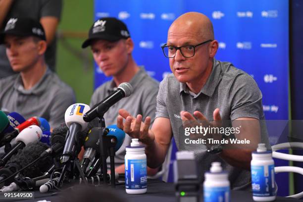 Dave Brailsford of Great Britain Team Manager of Team Sky / Christopher Froome of Great Britain and Team Sky / Michal Kwiatkowski of Poland and Team...