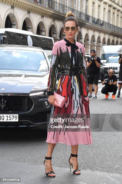 Nieves Alvarez is seen arriving at Elie Saab fashion show during Haute Couture Fall Winter 2018/2019 on July 4, 2018 in Paris, France.