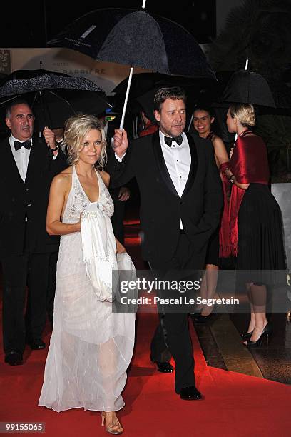 Danielle Spencer and Russell Crowe attend the Opening Ceremony Dinner at the Majestic Hotel during the 63rd International Cannes Film Festival on May...