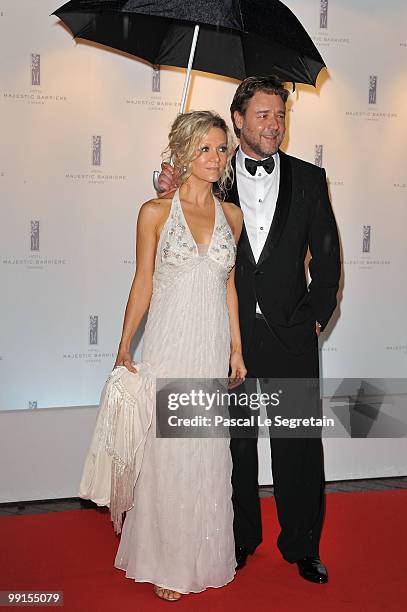 Danielle Spencer and Russell Crowe attend the Opening Ceremony Dinner at the Majestic Hotel during the 63rd International Cannes Film Festival on May...