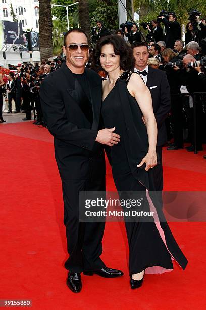 Jean Claude Vandamme and Gladys Portuges attend the 'Robin Hood' Premiere at the Palais des Festivals during the 63rd Annual Cannes Film Festival on...