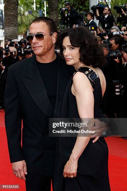 Jean Claude Vandamme and Gladys Portuges attend the 'Robin Hood' Premiere at the Palais des Festivals during the 63rd Annual Cannes Film Festival on...