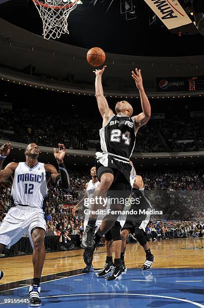 Richard Jefferson of the San Antonio Spurs makes a layup against the Orlando Magic during the game at Amway Arena on March 17, 2010 in Orlando,...