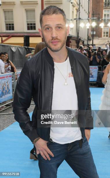 Tom Hardy attends the UK Premiere of "Swimming With Men' at The Curzon Mayfair on July 4, 2018 in London, England.