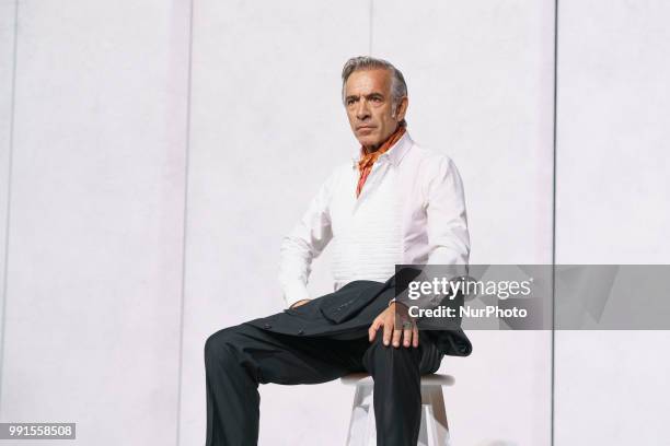 Actor Imanol Arias performs the play 'La vida a palos' at El Canal theatre on July 4, 2018 in Madrid, Spain.