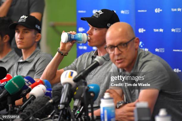 Dave Brailsford of Great Britain Team Manager of Team Sky / Christopher Froome of Great Britain and Team Sky / Michal Kwiatkowski of Poland and Team...