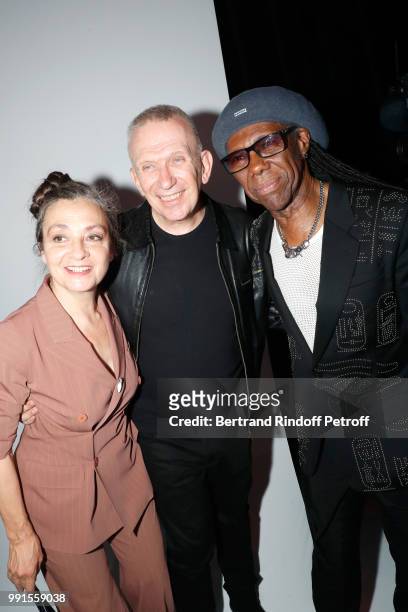 Singer Catherine Ringer, Stylist Jean-Paul Gaultier and musician Nile Rodgers pose after the Jean-Paul Gaultier Haute Couture Fall Winter 2018/2019...