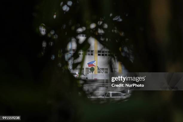 View of the parted bush presumably where a suspected gunman positioned and assassinated Tanauan Mayor Antonio Halili, who was taking part in a...